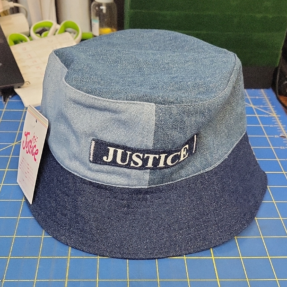 Justice Two-Tone Blue Denim OSFM Bucket Hat NWT
